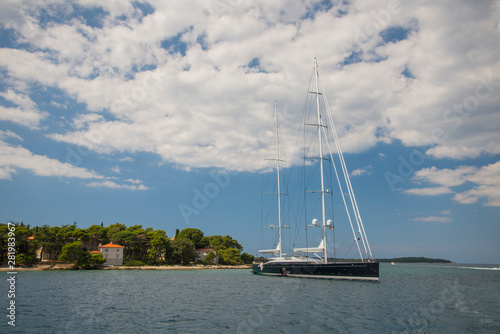 Holidays in Croatia, a big sailboat in Brijuni. Summer sunny day.