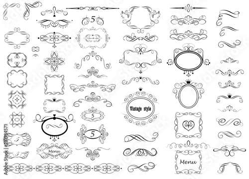 Set of vintage calligraphic frames  titles and headers for wedding and heraldic design  fashion labels  ceremony  menu card  restaurant  cafe  hotel  jewellery store  logo templates  monogram