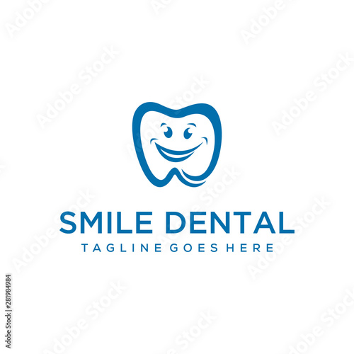 Illustration fun dental sign with smile in there logo design
