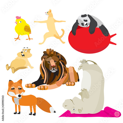 Fototapeta Naklejka Na Ścianę i Meble -  Collection of funny animals on white background. Set of animals for children. Animals illustration