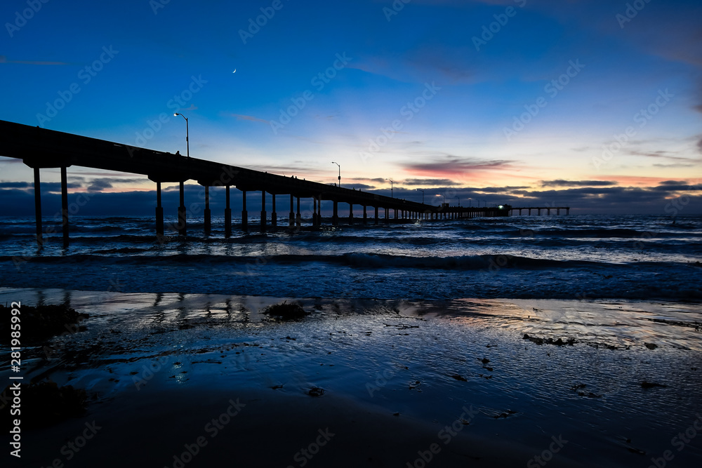 Sunset at Ocean Beach Pier in San Diego California, USA