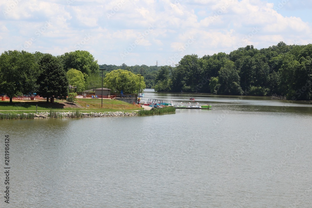 A beautiful view of the lake in the park on a summer day. A beautiful view of the lake in the park on a summer day.