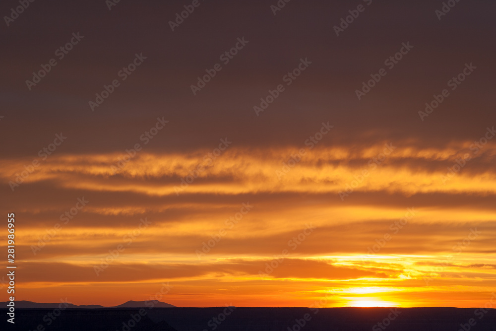Sunset behind Hopi Point on South Rim of Grand Canyon National Park, Arizona,
