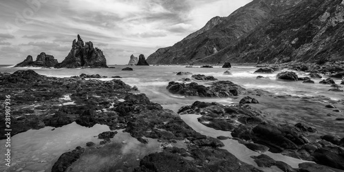 Black and white landscape of the coast in the Canary Islands