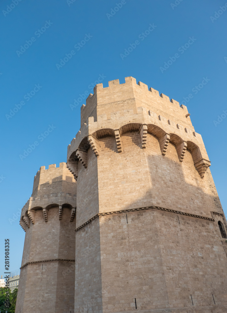 The Serrans Gate or Serranos Gate, one of the twelve gates that formed part of the ancient city wall, the Christian Wall (Muralla cristiana), of the city of Valencia, Spain.