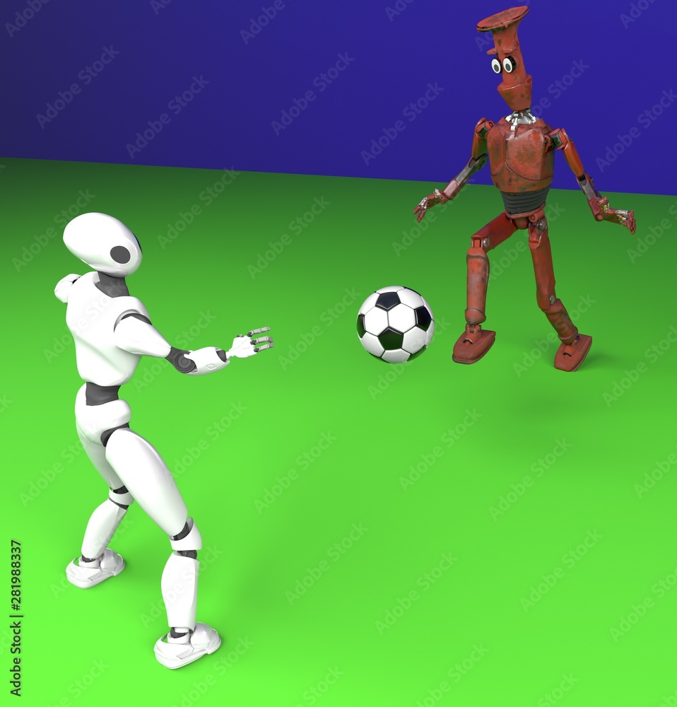 two robot plays in football