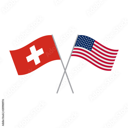 American and Switzerland flags vector isolated on white background
