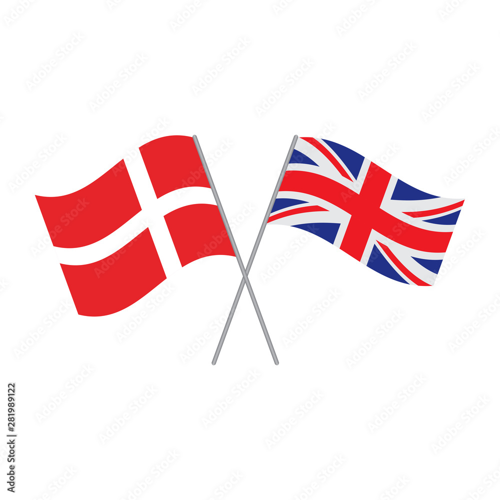 British and Danish flags vector isolated on white background