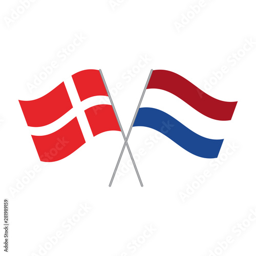 Netherlandish and Danish flags vector isolated on white background