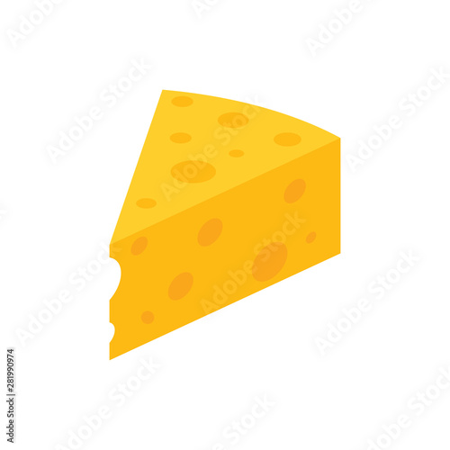Piece of yellow cheese with holes. Piece of cheese, food vector icon.
