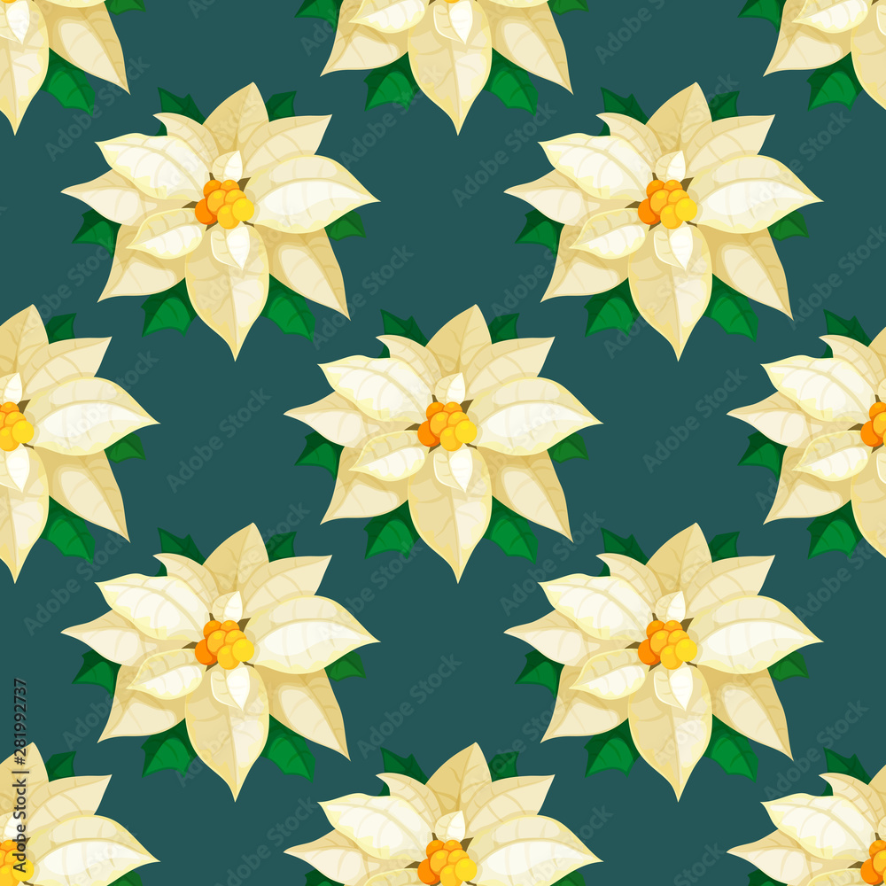 Christmas and new year seamless white Poinsettia pattern on a dark ...