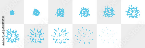 Water Splash Sequence Animation Sprite Sheet. Vector splash frames isolated background. Top view.