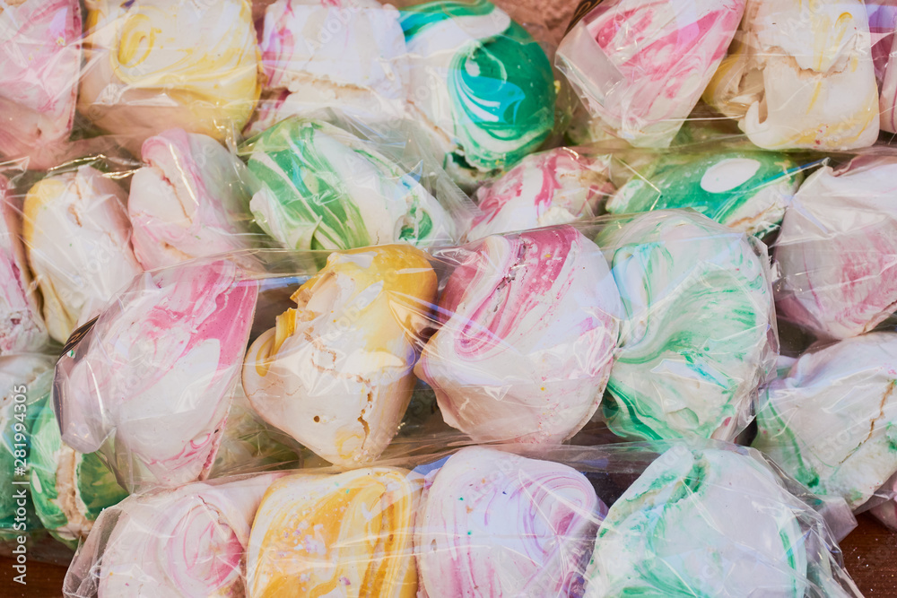 colored flavored meringue close up