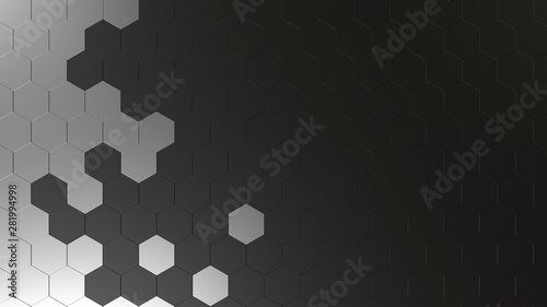 3d ILLUSTRATION, of abstract crystal background, hexagonal texture, wide panoramic for wallpaper 