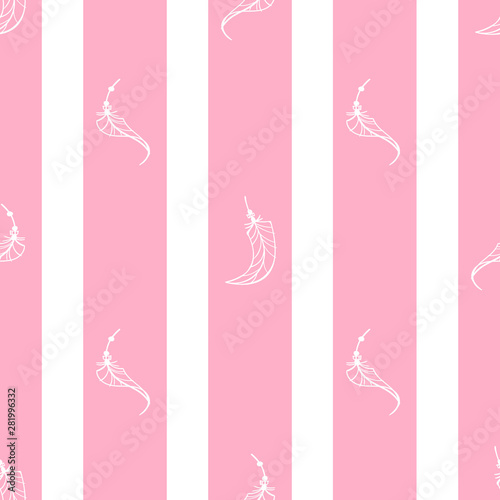 fashion striped pattern seamless ornament  with feather leaf shape , baby newborn girly style vector illustration for boy or girl texture lines print textile or wrapping paper