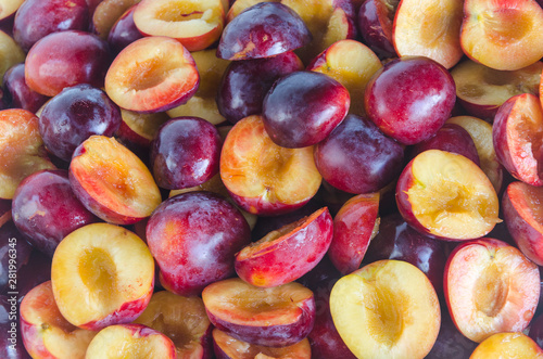 halves of ripe plum fruit