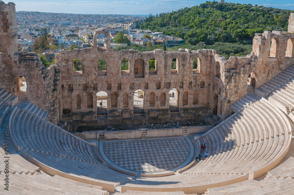 Beautiful view of Odeo of Herod Atticus, Athens Acropolis
