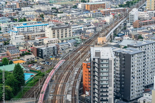 city skyline aerial view of Sendai in Japan