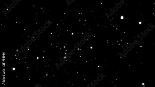 Shimmering particles on black background, glowing dust flying in space