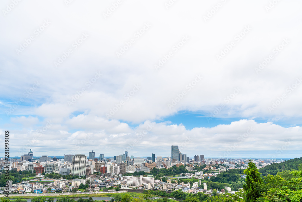 city skyline aerial view of Sendai in Japan city skyline aerial view of Sendai in Japan