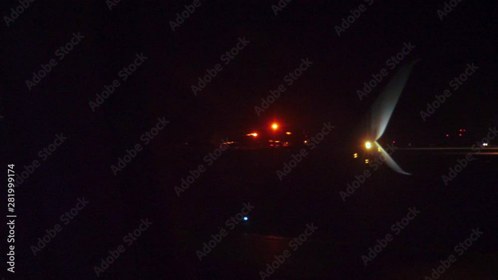 takeoff airplane aircraft flight concept. the plane taking off at night ...