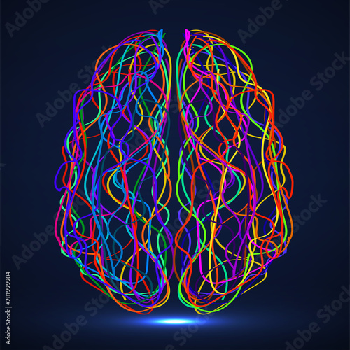 Abstract human brain of colorful striples and lines
