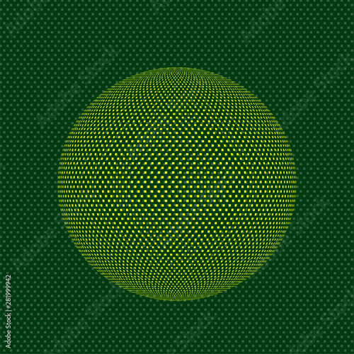 Abstract sphere icon of squares, pixelated halftone logo