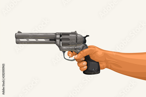 hand holding revolver on white