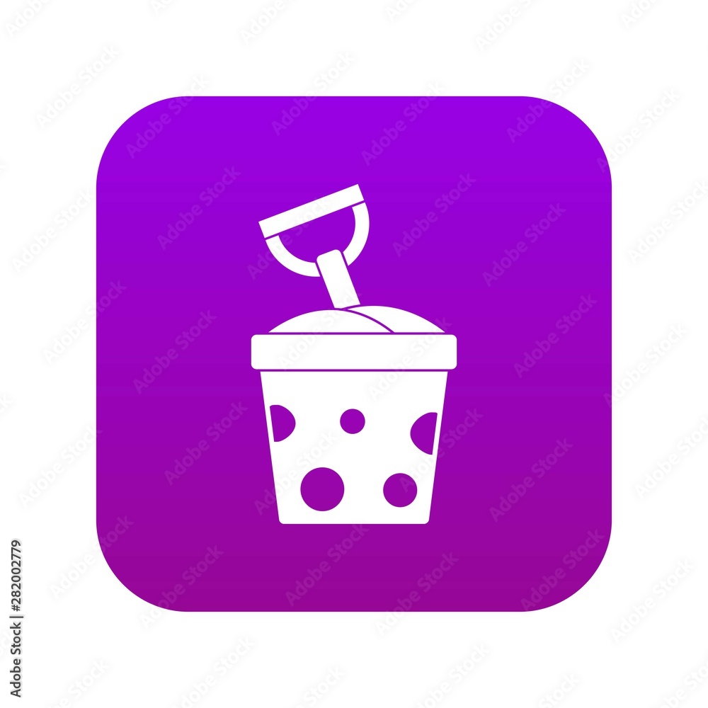 Toy bucket and shovel icon digital purple for any design isolated on white vector illustration Toy bucket and shovel icon digital purple for any design isolated on white vector illustration