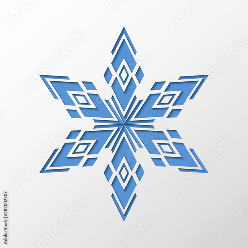 Simple geometric snowflake cut on paper with shadow effect.