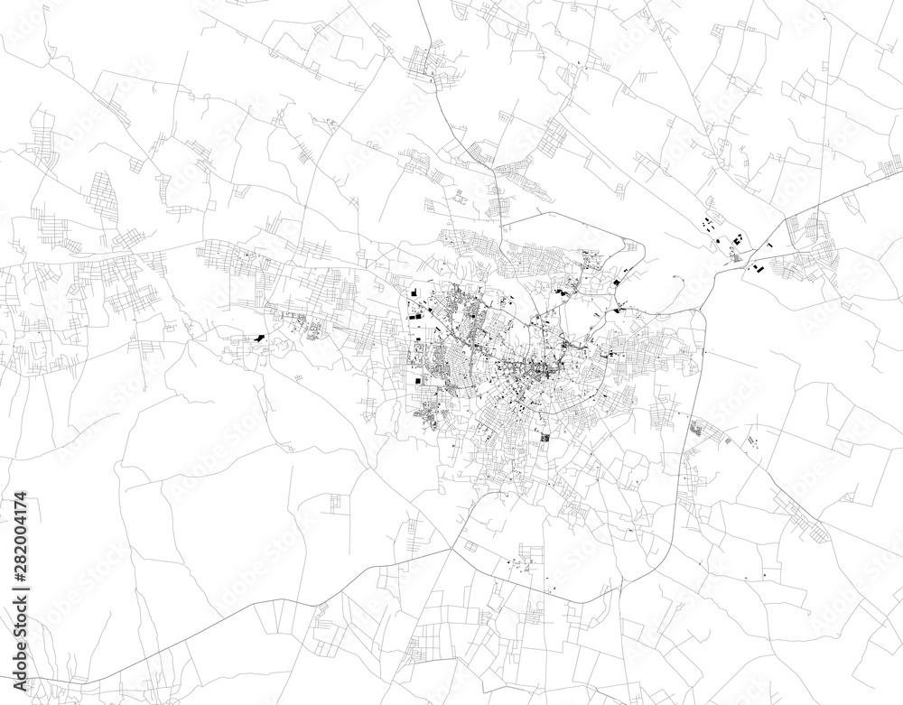 Satellite map of Samarkand, alternatively Samarqand, it is a city in south-eastern Uzbekistan and one of the oldest continuously inhabited cities in Central Asia. Map of streets and buildings