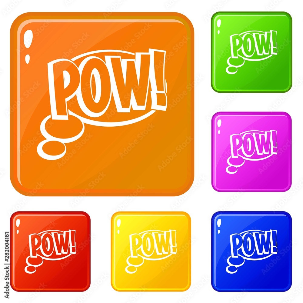 Pow, speech bubble icons set collection vector 6 color isolated on white background