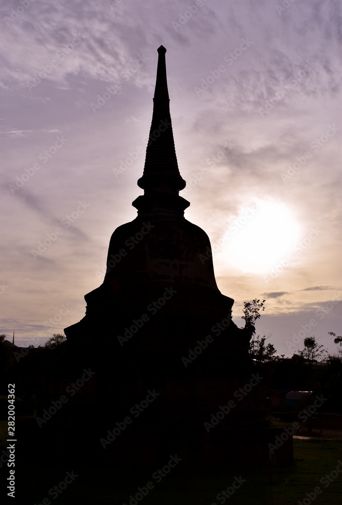 silhouette of pagoda at sunset