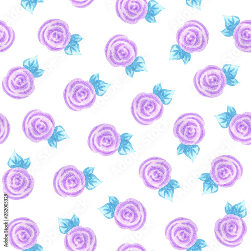 Little purple rose watercolor seamless pattern. Floral ornament. Design for fabric, textile, invitation card, wedding design.
