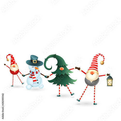 Scandinavian gnomes friends celebrate winter solstice - isolated on white background