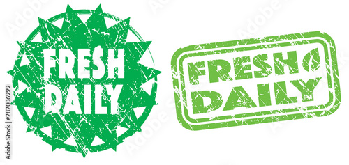 Fresh Daily stamps in green and bright green colors. Grunge texture. Vector illustration.