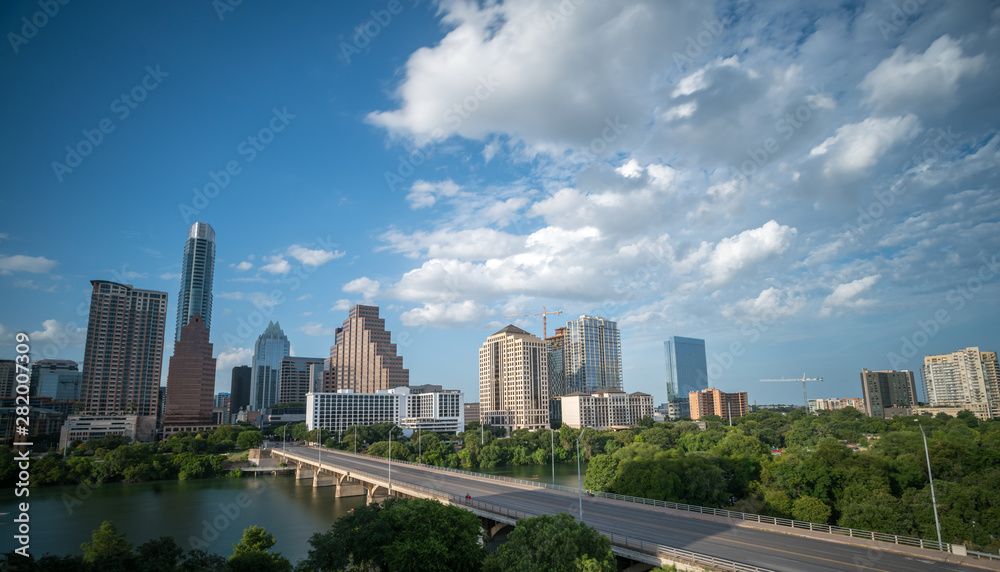 Day Time View of Downtown Austin Skyscrappers With Clouds Passing By