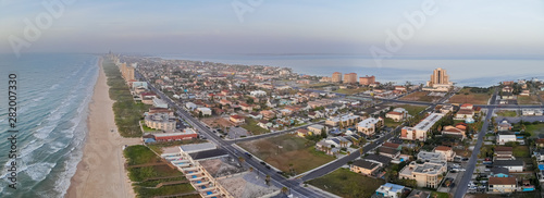 Wide Panoramic View of South Padre Island During Sunrise