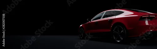 Obraz Czerwony samochód sportowy na eleganckim ciemnym tle.