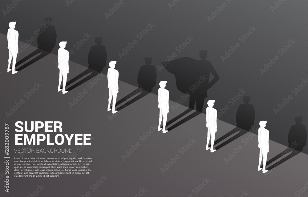 One of Silhouette of businessmen with and his shadow of superhero.concept of empower potential and human resource management One of Silhouette of businessmen with and his shadow of superhero.concept of empower potential and human resource management