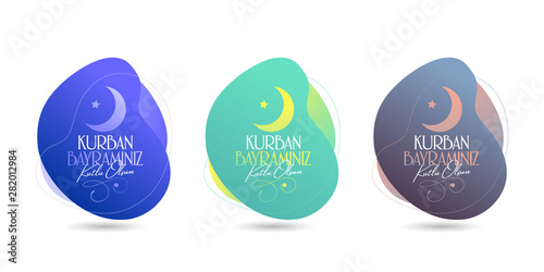 Feast of the Sacrifice Greeting (Eid al-Adha Mubarak) (Turkish: Kurban Bayraminiz Kutlu Olsun) Holy days of muslim community. Billboard, Poster, Social Media, Greeting Card template.