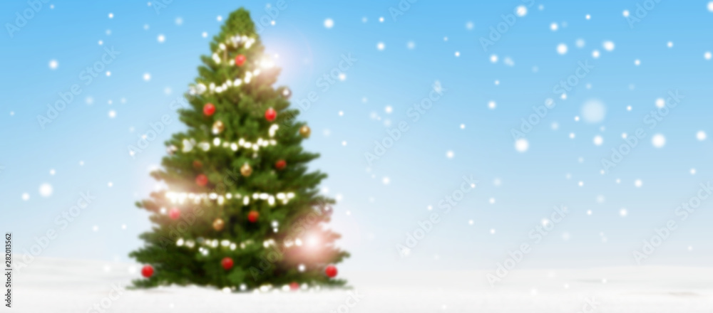 blurred christmas fir tree background with snow and snowflakes 3d-illustration