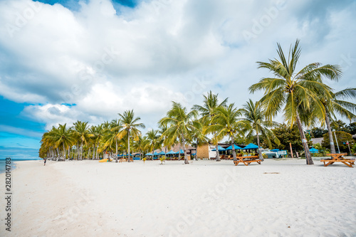 hammock between palms trees. cloudy sky  ocean