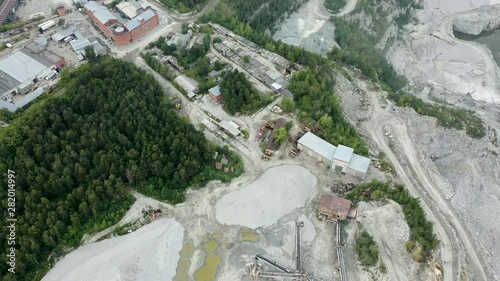 Top view of mining installation working on granitte quarry. photo