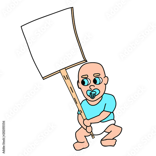 Cartoon protesting baby. Isolated stock vector illustration