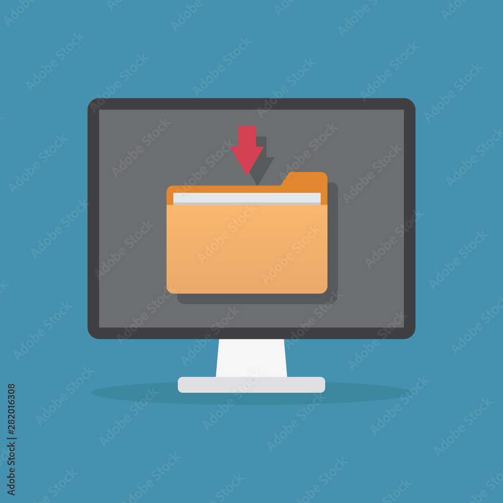 Download folder files on a computer with a blue background flat design vector illustration Download folder files on a computer with a blue background flat design vector illustration