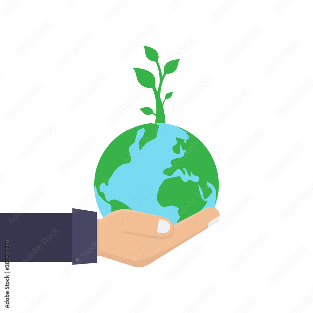 Green environment concept, hand, plant, save earth, flat design vector illustration Green environment concept, hand, plant, save earth, flat design vector illustration