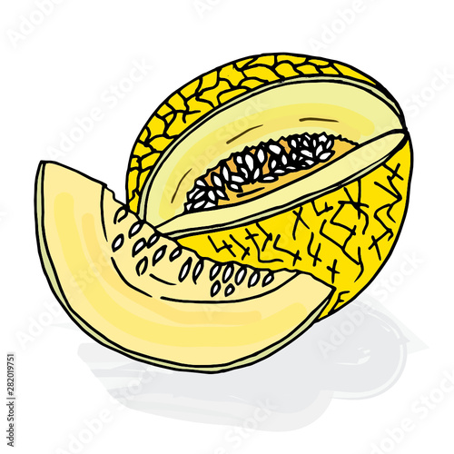 Doodle melon cut yellow painted outline