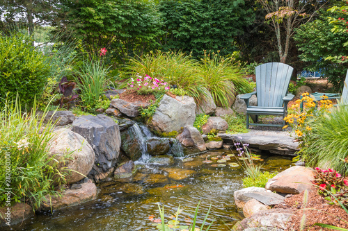 Landscape architecture with water features for summer garden
