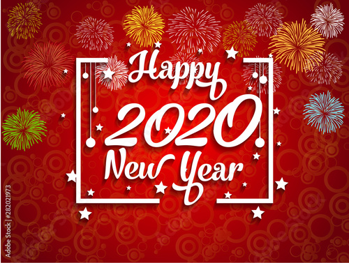 Happy New Year 2020 with firework background.